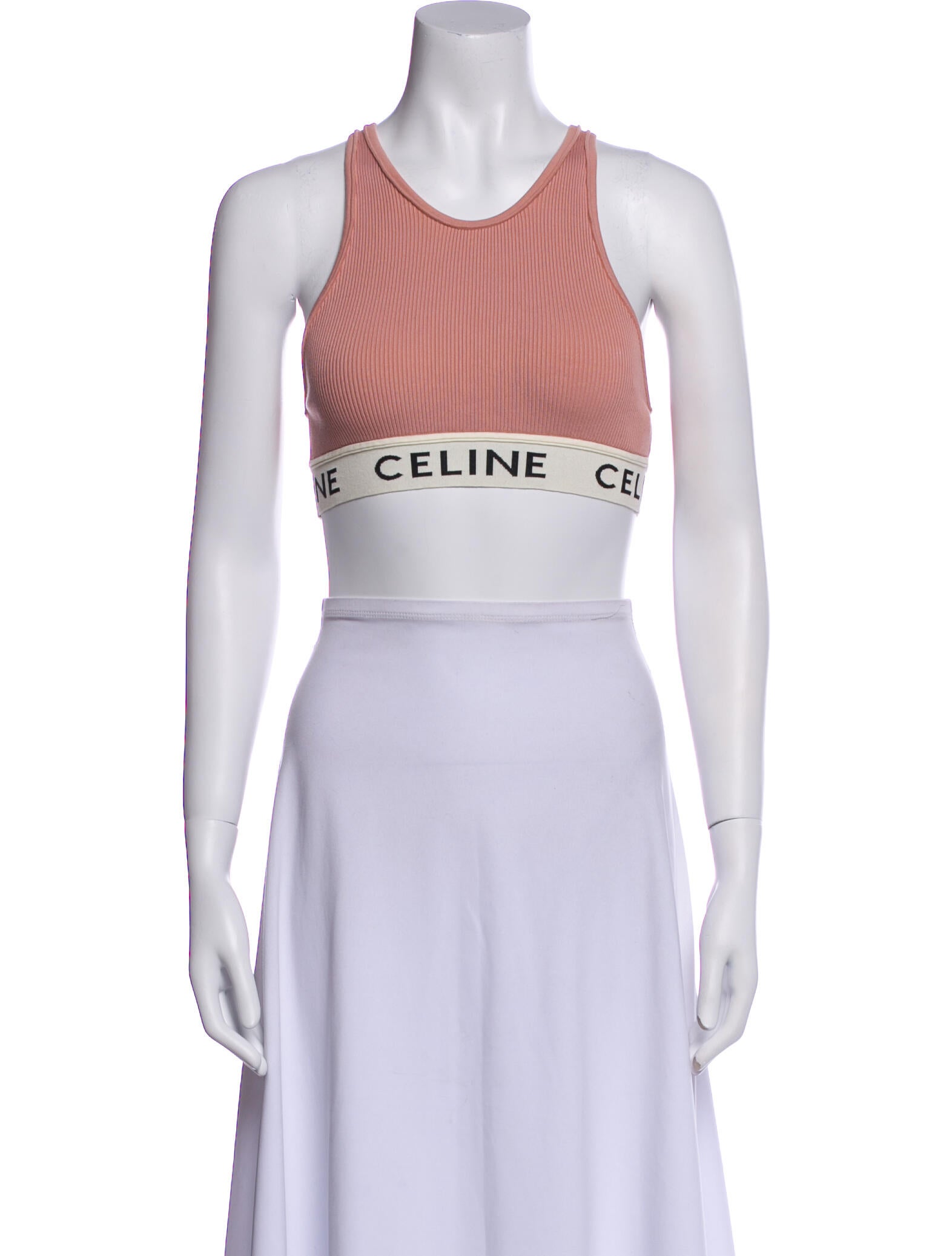 Celine Graphic Print Scoop Neck Crop Top